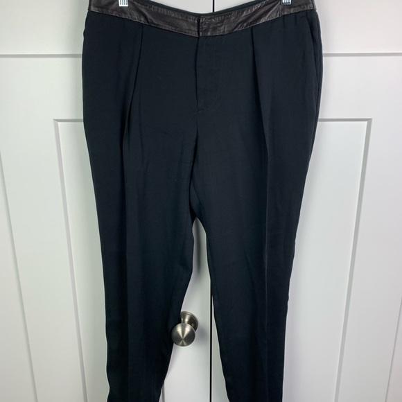 Rag & Bone Size 8 Black Dress Pants Straight Leg Leather Trim office siren - Picture 2 of 7